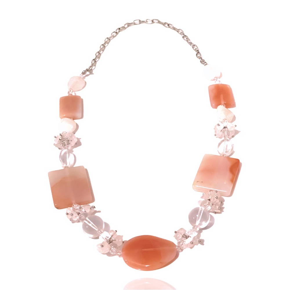 Beautiful Agate Rose Quartz And Crystal Quartz Long Necklace